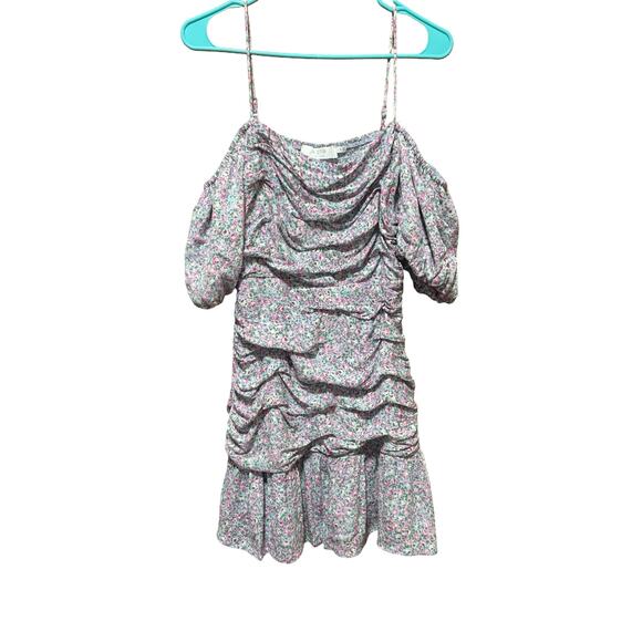 ASTR The Label Blue Pink Ditsy Floral Off-Shoulder Ruched Mini Dress Size M - Picture 3 of 8